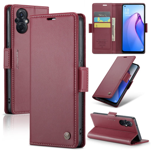 For OPPO Reno7 Z Global/Reno7 Lite Global CaseMe 023 Butterfly Buckle Litchi Texture RFID Anti-theft Leather Phone Case(Wine Red) - OPPO Cases by CaseMe | Online Shopping UK | buy2fix