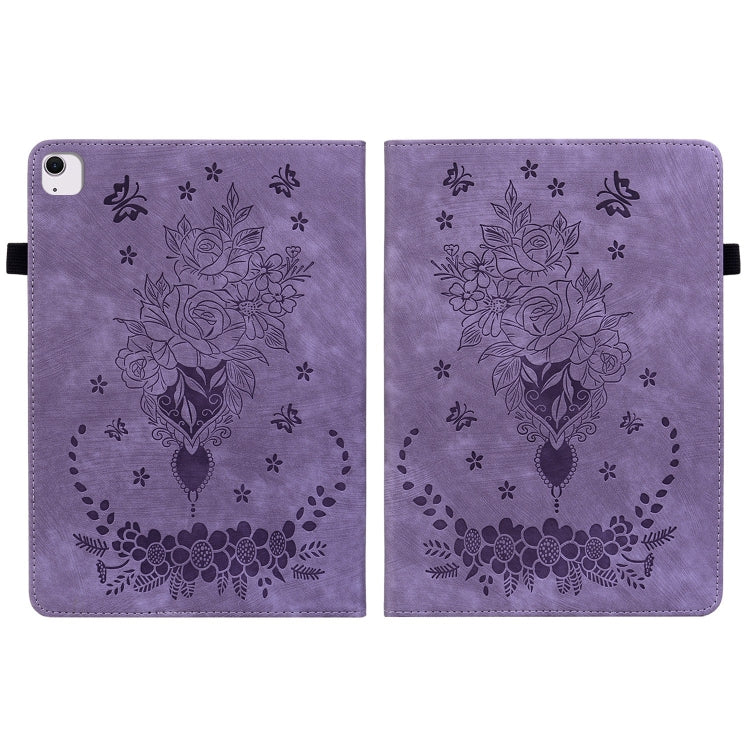 For iPad Air 11 2024 Butterfly Rose Embossed Leather Smart Tablet Case(Purple) - iPad Air 11 2024 Cases by buy2fix | Online Shopping UK | buy2fix