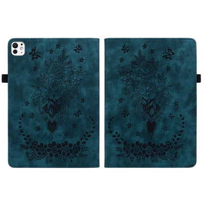 For iPad Pro 11 2024 Butterfly Rose Embossed Leather Smart Tablet Case(Dark Blue) - iPad Pro 11 2024 Cases by buy2fix | Online Shopping UK | buy2fix