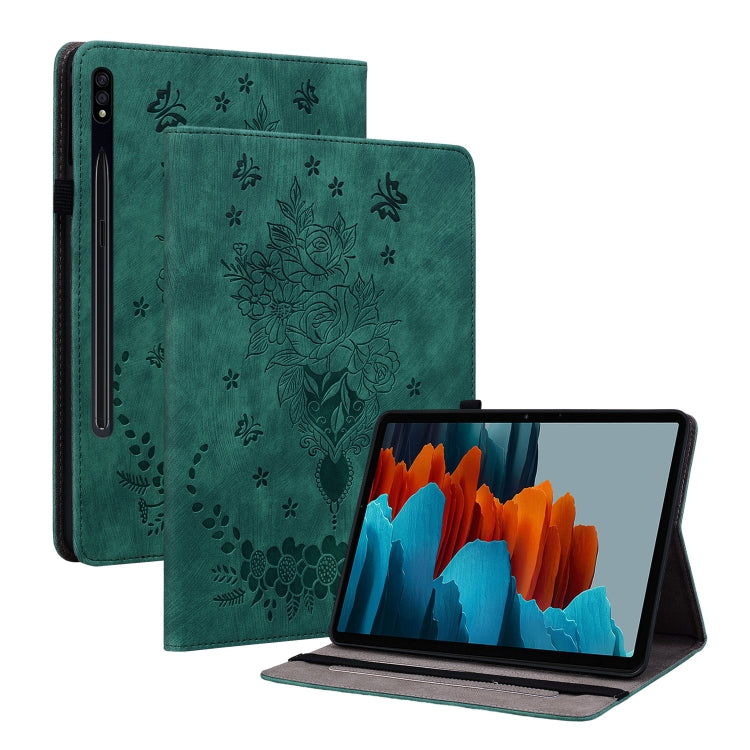 For Samsung Galaxy Tab S9 Butterfly Rose Embossed Leather Tablet Case(Green) - Galaxy Tab S9 Cases by buy2fix | Online Shopping UK | buy2fix