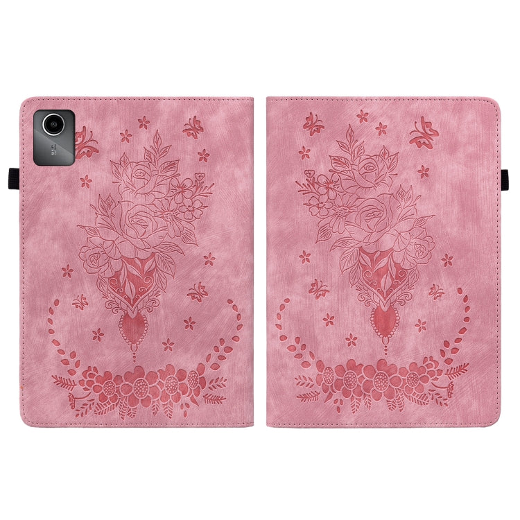 For Lenovo Tab M11/Xiaoxin Pad 11 2024 Butterfly Rose Embossed Leather Tablet Case(Pink) - Lenovo by buy2fix | Online Shopping UK | buy2fix