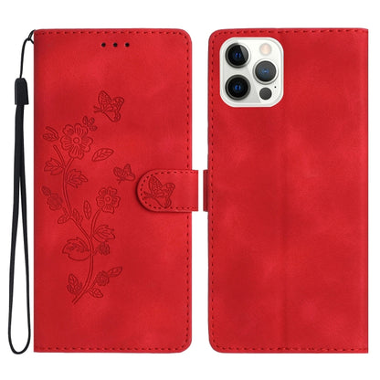 For iPhone 16 Pro Max Flower Butterfly Embossing Pattern Leather Phone Case(Red) - iPhone 16 Pro Max Cases by buy2fix | Online Shopping UK | buy2fix