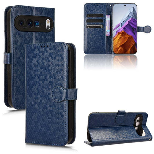 For Google Pixel 9 Pro Honeycomb Dot Texture Leather Phone Case(Blue) - Google Cases by buy2fix | Online Shopping UK | buy2fix