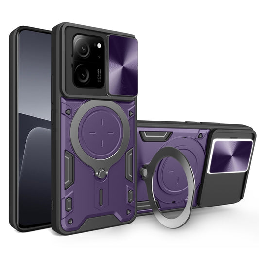 For Xiaomi 13T / Redmi K60 Ultra CD Texture Sliding Camshield Magnetic Holder Phone Case(Purple) - Redmi K60 Ultra Cases by buy2fix | Online Shopping UK | buy2fix