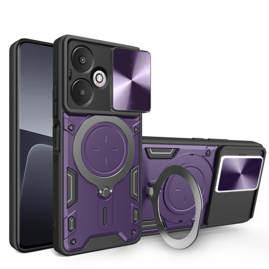 For Xiaomi Redmi 13C 5G Global CD Texture Sliding Camshield Magnetic Holder Phone Case(Purple) - 13C Cases by buy2fix | Online Shopping UK | buy2fix