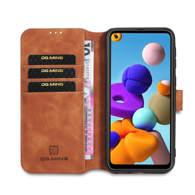 For Samsung Galaxy A21s DG.MING Retro Oil Side Horizontal Flip Case with Holder & Card Slots & Wallet(Brown) - Galaxy Phone Cases by DG.MING | Online Shopping UK | buy2fix