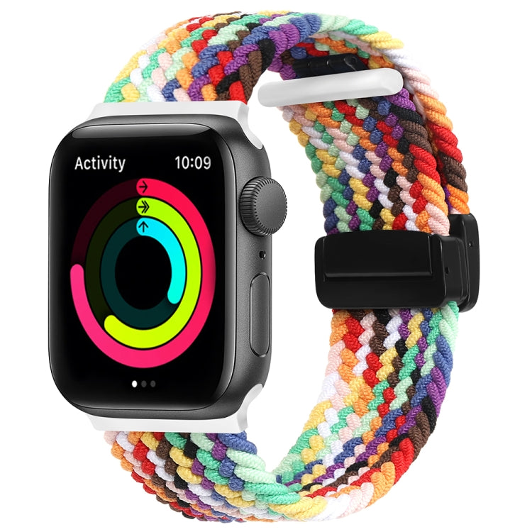 Magnetic Fold Clasp Woven Watch Band For Apple Watch 8 45mm(Rainbow Color) - Watch Bands by buy2fix | Online Shopping UK | buy2fix