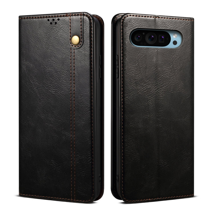 For Google Pixel 9 / 9 Pro Oil Wax Crazy Horse Texture Leather Phone Case(Black) - Google Cases by buy2fix | Online Shopping UK | buy2fix