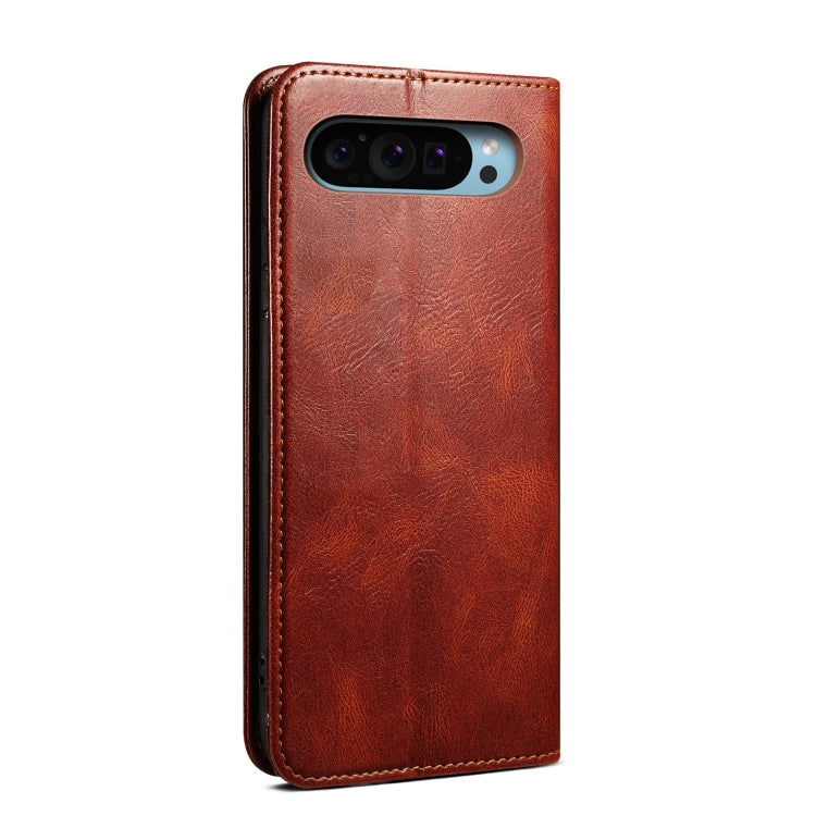 For Google Pixel 9 / 9 Pro Oil Wax Crazy Horse Texture Leather Phone Case(Brown) - Google Cases by buy2fix | Online Shopping UK | buy2fix