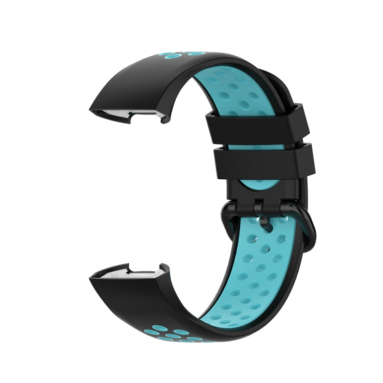 For Fitbit Charge 4 / Charge 3 / Charge 3 SE Watch Button Two Colors Silicone Replacement Strap Watchband(Black Teal) - Watch Bands by buy2fix | Online Shopping UK | buy2fix