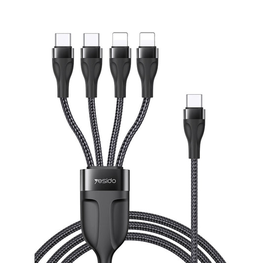 YESIDO CA110 1.2m 4A Type-C to Dual Type-C + Dual 8 Pin Charging Cable(Black) - Multifunction Cable by Yesido | Online Shopping UK | buy2fix