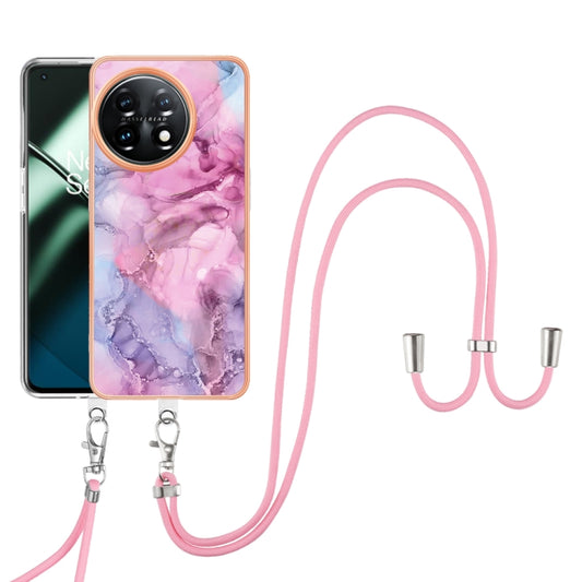 For OnePlus 11 Electroplating Marble Dual-side IMD Phone Case with Lanyard(Pink 013) - OnePlus Cases by buy2fix | Online Shopping UK | buy2fix