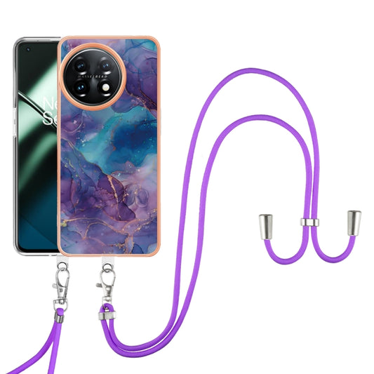 For OnePlus 11 Electroplating Marble Dual-side IMD Phone Case with Lanyard(Purple 016) - OnePlus Cases by buy2fix | Online Shopping UK | buy2fix