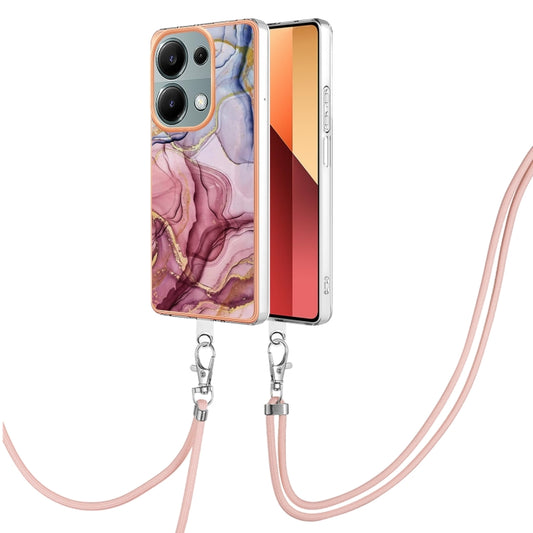 For Xiaomi Redmi Note 13 Pro 4G Global Electroplating Marble Dual-side IMD Phone Case with Lanyard(Rose Red 014) - 13 Pro Cases by buy2fix | Online Shopping UK | buy2fix