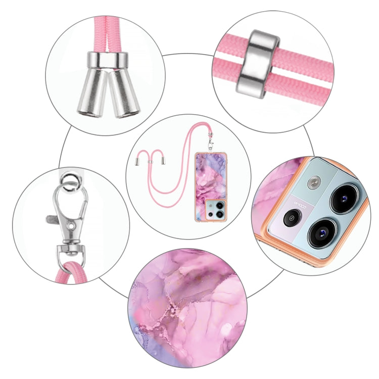 For Xiaomi Redmi Note 13 Pro 5G Global Electroplating Marble Dual-side IMD Phone Case with Lanyard(Pink 013) - Note 13 Pro Cases by buy2fix | Online Shopping UK | buy2fix