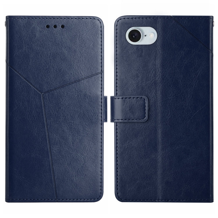 For iPhone SE 2024 HT01 Y-shaped Pattern Flip Leather Phone Case(Blue) - More iPhone Cases by buy2fix | Online Shopping UK | buy2fix