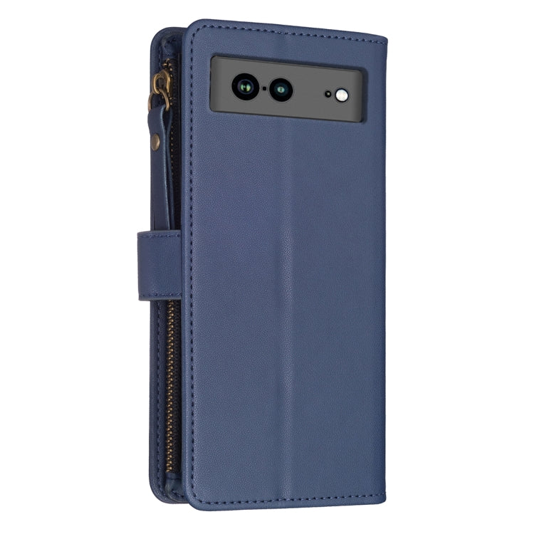 For Google Pixel 7a 9 Card Slots Zipper Wallet Leather Flip Phone Case(Blue) - Google Cases by buy2fix | Online Shopping UK | buy2fix