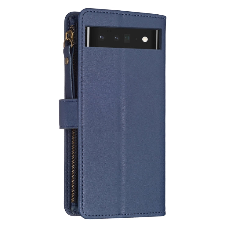 For Google Pixel 7 Pro 9 Card Slots Zipper Wallet Leather Flip Phone Case(Blue) - Google Cases by buy2fix | Online Shopping UK | buy2fix