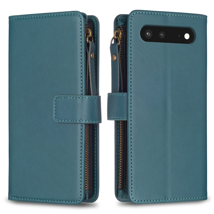 For Google Pixel 7 9 Card Slots Zipper Wallet Leather Flip Phone Case(Green) - Google Cases by buy2fix | Online Shopping UK | buy2fix