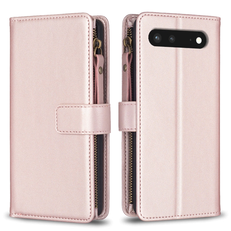 For Google Pixel 7 9 Card Slots Zipper Wallet Leather Flip Phone Case(Rose Gold) - Google Cases by buy2fix | Online Shopping UK | buy2fix