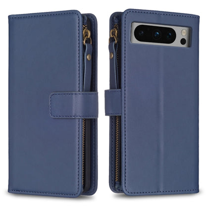 For Google Pixel 8 Pro 9 Card Slots Zipper Wallet Leather Flip Phone Case(Blue) - Google Cases by buy2fix | Online Shopping UK | buy2fix