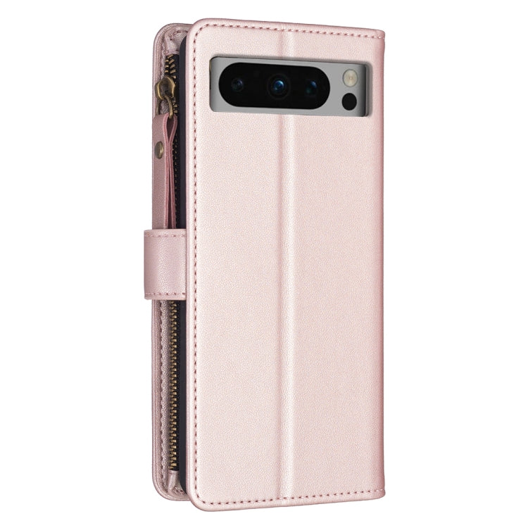 For Google Pixel 8 Pro 9 Card Slots Zipper Wallet Leather Flip Phone Case(Rose Gold) - Google Cases by buy2fix | Online Shopping UK | buy2fix