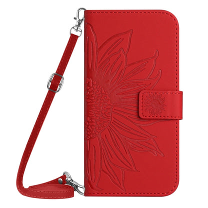 For iPhone 16 Pro Max Skin Feel Sun Flower Embossed Flip Leather Phone Case with Lanyard(Red) - iPhone 16 Pro Max Cases by buy2fix | Online Shopping UK | buy2fix