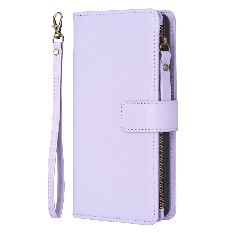 For Samsung Galaxy S24 5G 9 Card Slots Zipper Wallet Leather Flip Phone Case(Light Purple) - Galaxy S24 5G Cases by buy2fix | Online Shopping UK | buy2fix