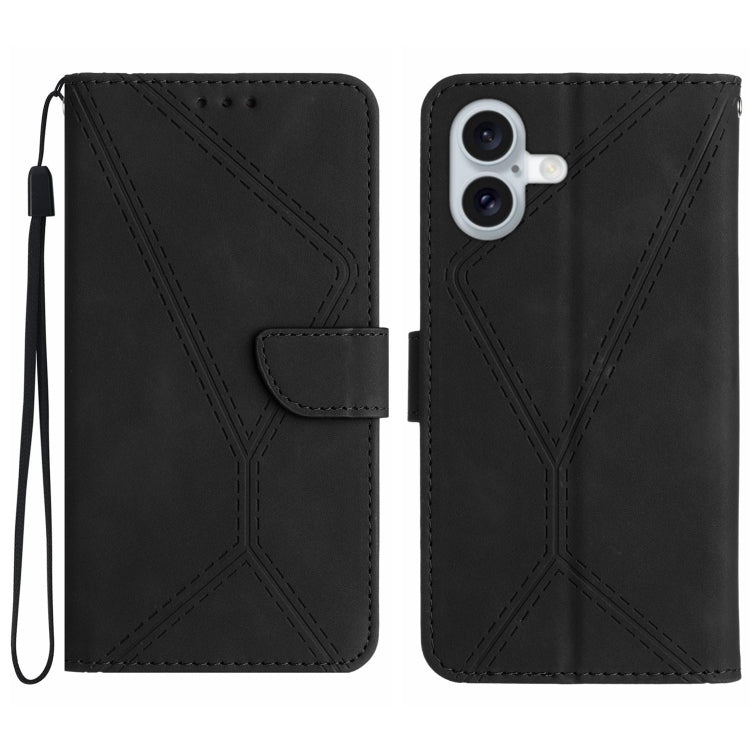 For iPhone 16 Plus Stitching Embossed Leather Phone Case(Black) - iPhone 16 Plus Cases by buy2fix | Online Shopping UK | buy2fix