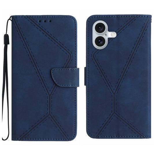 For iPhone 16 Stitching Embossed Leather Phone Case(Blue) - iPhone 16 Cases by buy2fix | Online Shopping UK | buy2fix