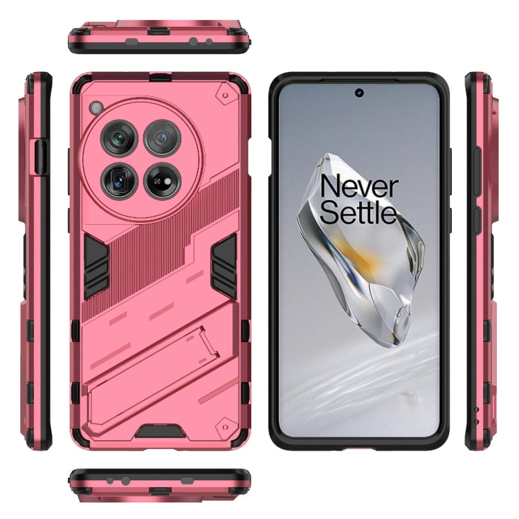 For OnePlus 12 5G Punk Armor 2 in 1 PC + TPU Phone Case with Holder(Light Red) - OnePlus Cases by buy2fix | Online Shopping UK | buy2fix