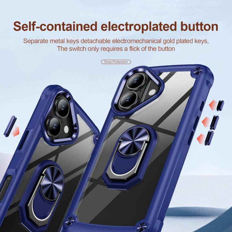 For iPhone 16 TPU + PC Lens Protection Phone Case with Ring Holder(Blue) - iPhone 16 Cases by buy2fix | Online Shopping UK | buy2fix