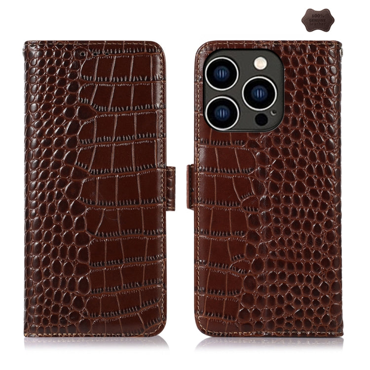 For iPhone 16 Pro Crocodile Top Layer Cowhide Leather Phone Case(Brown) - iPhone 16 Pro Cases by buy2fix | Online Shopping UK | buy2fix