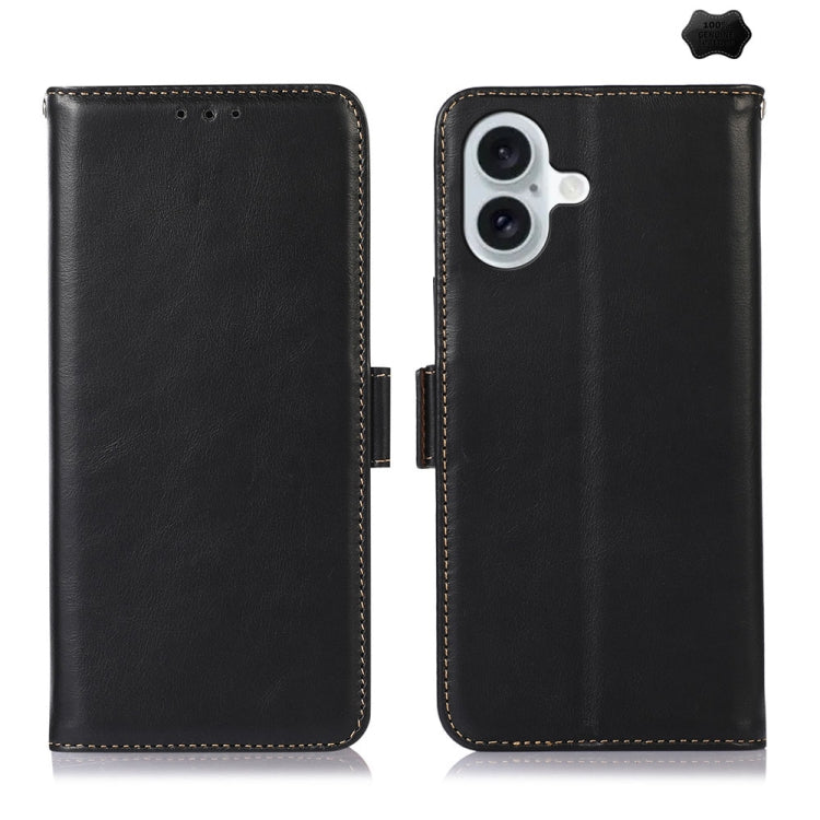 For iPhone 16 Crazy Horse Top Layer Cowhide Leather Phone Case(Black) - iPhone 16 Cases by buy2fix | Online Shopping UK | buy2fix