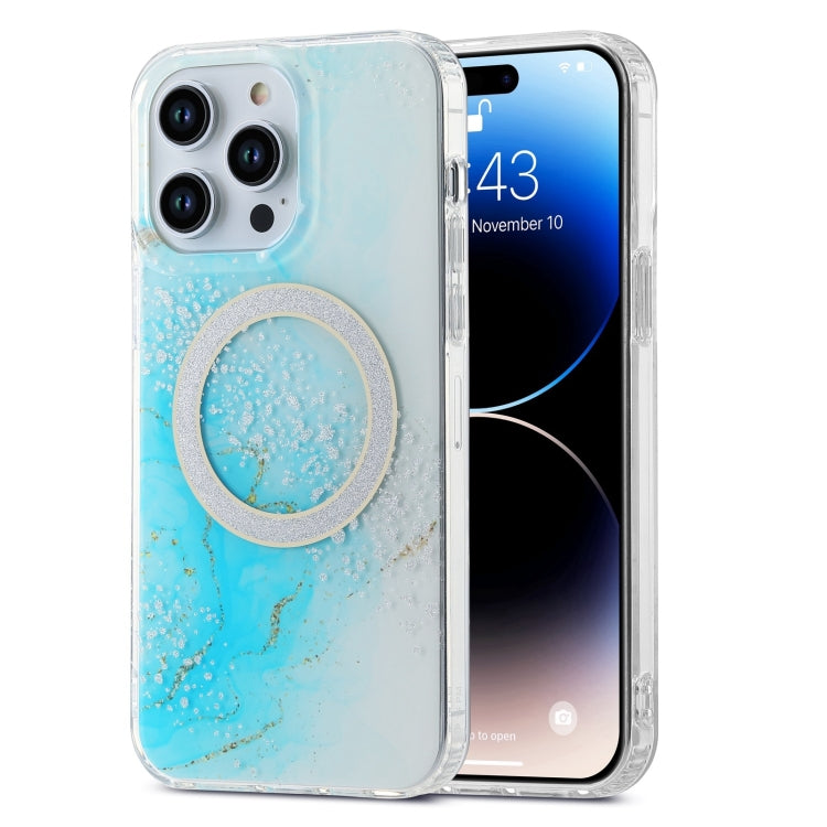 For iPhone 15 Pro Dual-side IMD Marble Magsafe Phone Case(Sky Blue) - iPhone 15 Pro Cases by buy2fix | Online Shopping UK | buy2fix