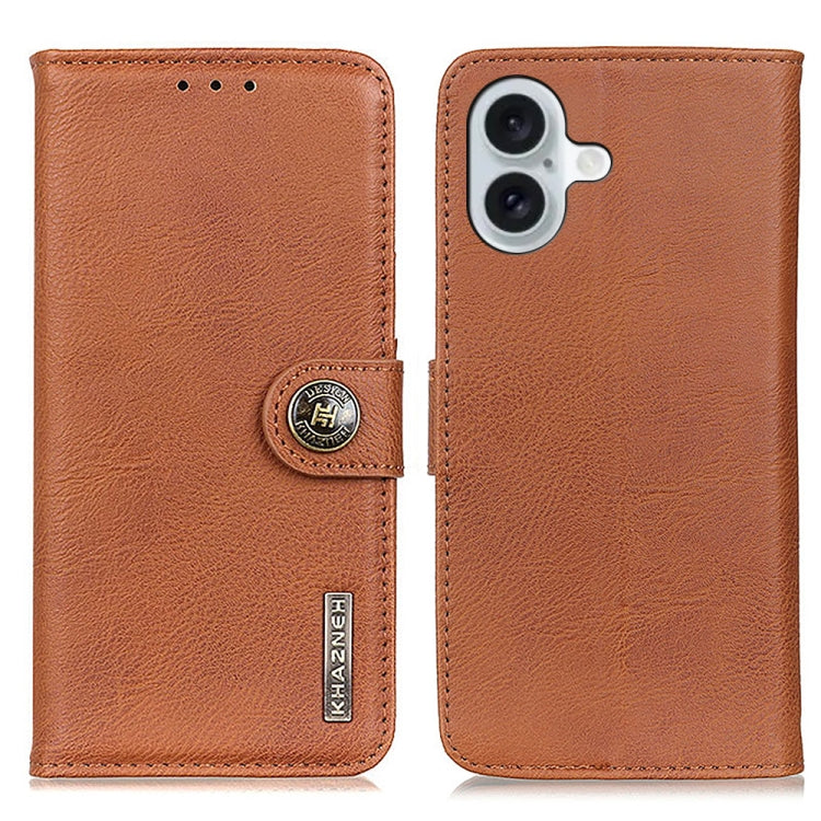 For iPhone 16 KHAZNEH Cowhide Texture Horizontal Flip Leather Phone Case(Brown) - iPhone 16 Cases by buy2fix | Online Shopping UK | buy2fix