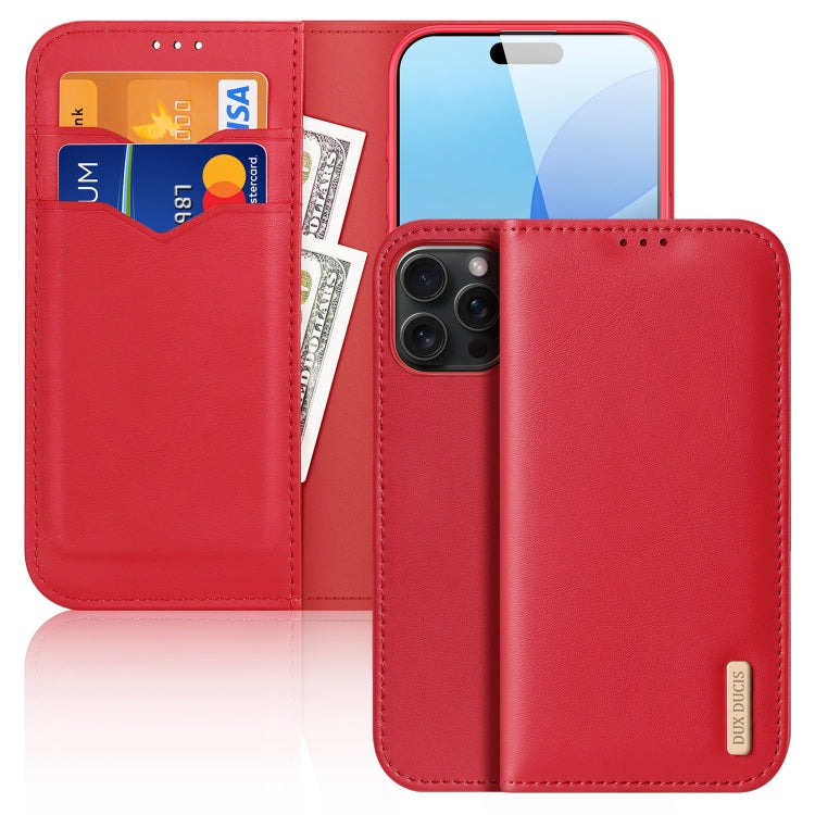 For iPhone 16 Pro DUX DUCIS Hivo Series Cowhide + PU + TPU Flip Phone Case(Red) - iPhone 16 Pro Cases by DUX DUCIS | Online Shopping UK | buy2fix