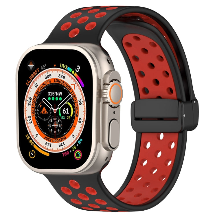 For Apple Watch Ultra 49mm Magnetic Buckle Silicone Watch Band(Black Red) - Watch Bands by buy2fix | Online Shopping UK | buy2fix