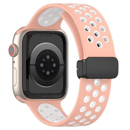 For Apple Watch SE 2022 44mm Magnetic Buckle Silicone Watch Band(Pink White) - Watch Bands by buy2fix | Online Shopping UK | buy2fix