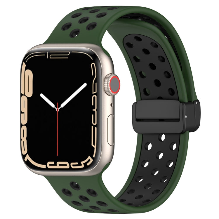 For Apple Watch 7 41mm Magnetic Buckle Silicone Watch Band(Army Green Black) - Watch Bands by buy2fix | Online Shopping UK | buy2fix