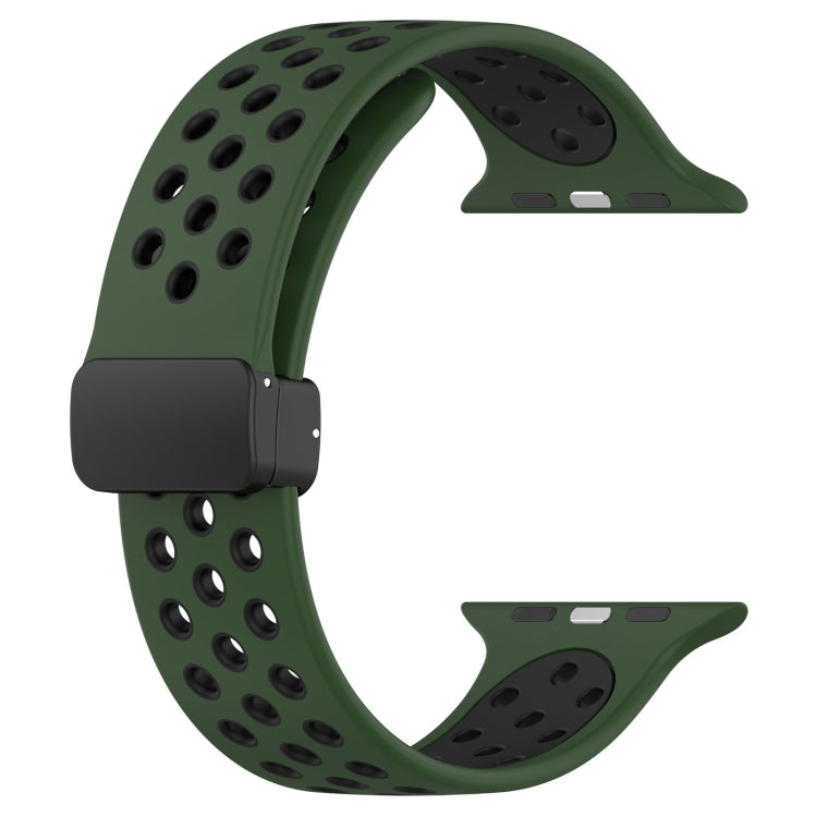 For Apple Watch SE 40mm Magnetic Buckle Silicone Watch Band(Army Green Black) - Watch Bands by buy2fix | Online Shopping UK | buy2fix