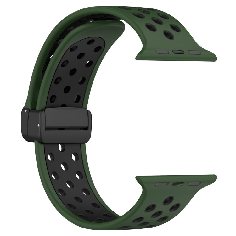 For Apple Watch SE 40mm Magnetic Buckle Silicone Watch Band(Army Green Black) - Watch Bands by buy2fix | Online Shopping UK | buy2fix