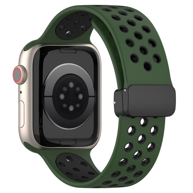 For Apple Watch SE 40mm Magnetic Buckle Silicone Watch Band(Army Green Black) - Watch Bands by buy2fix | Online Shopping UK | buy2fix