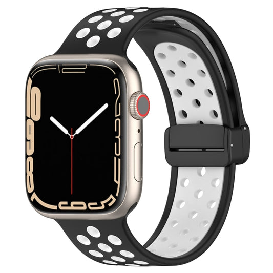 For Apple Watch 5 44mm Magnetic Buckle Silicone Watch Band(Black White) - Watch Bands by buy2fix | Online Shopping UK | buy2fix