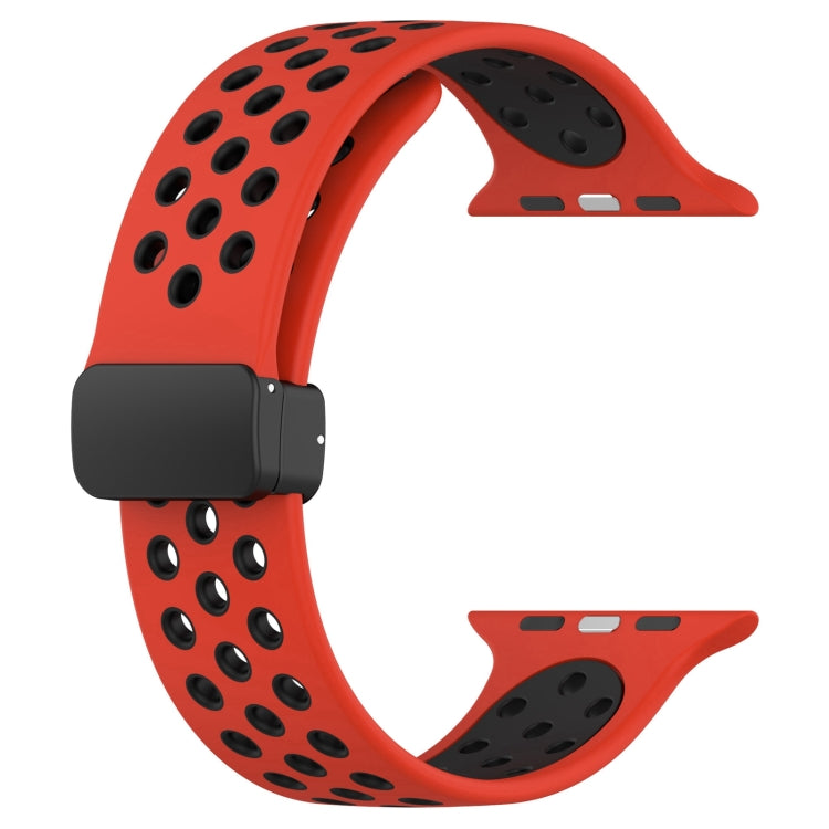 For Apple Watch 5 44mm Magnetic Buckle Silicone Watch Band(Red Black) - Watch Bands by buy2fix | Online Shopping UK | buy2fix