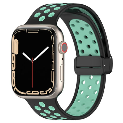 For Apple Watch 5 40mm Magnetic Buckle Silicone Watch Band(Black Cyan) - Watch Bands by buy2fix | Online Shopping UK | buy2fix