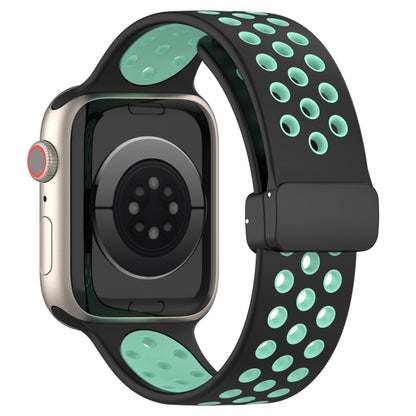 For Apple Watch 5 40mm Magnetic Buckle Silicone Watch Band(Black Cyan) - Watch Bands by buy2fix | Online Shopping UK | buy2fix