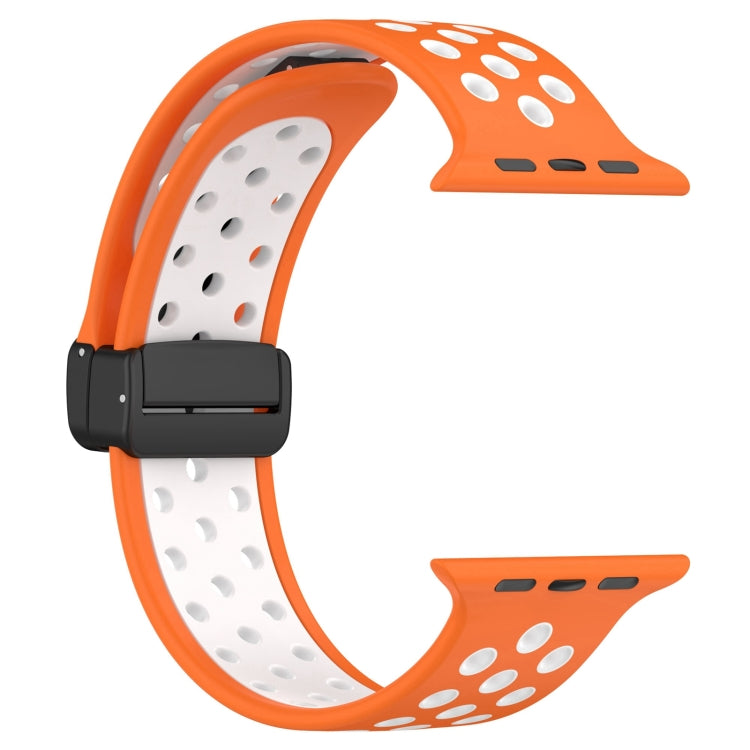 For Apple Watch 3 38mm Magnetic Buckle Silicone Watch Band(Orange White) - Watch Bands by buy2fix | Online Shopping UK | buy2fix