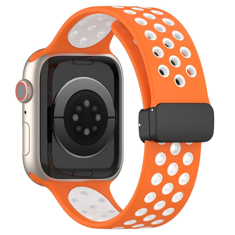 For Apple Watch 3 42mm Magnetic Buckle Silicone Watch Band(Orange White) - Watch Bands by buy2fix | Online Shopping UK | buy2fix