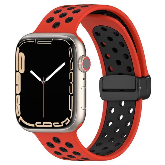 For Apple Watch 2 42mm Magnetic Buckle Silicone Watch Band(Red Black) - Watch Bands by buy2fix | Online Shopping UK | buy2fix